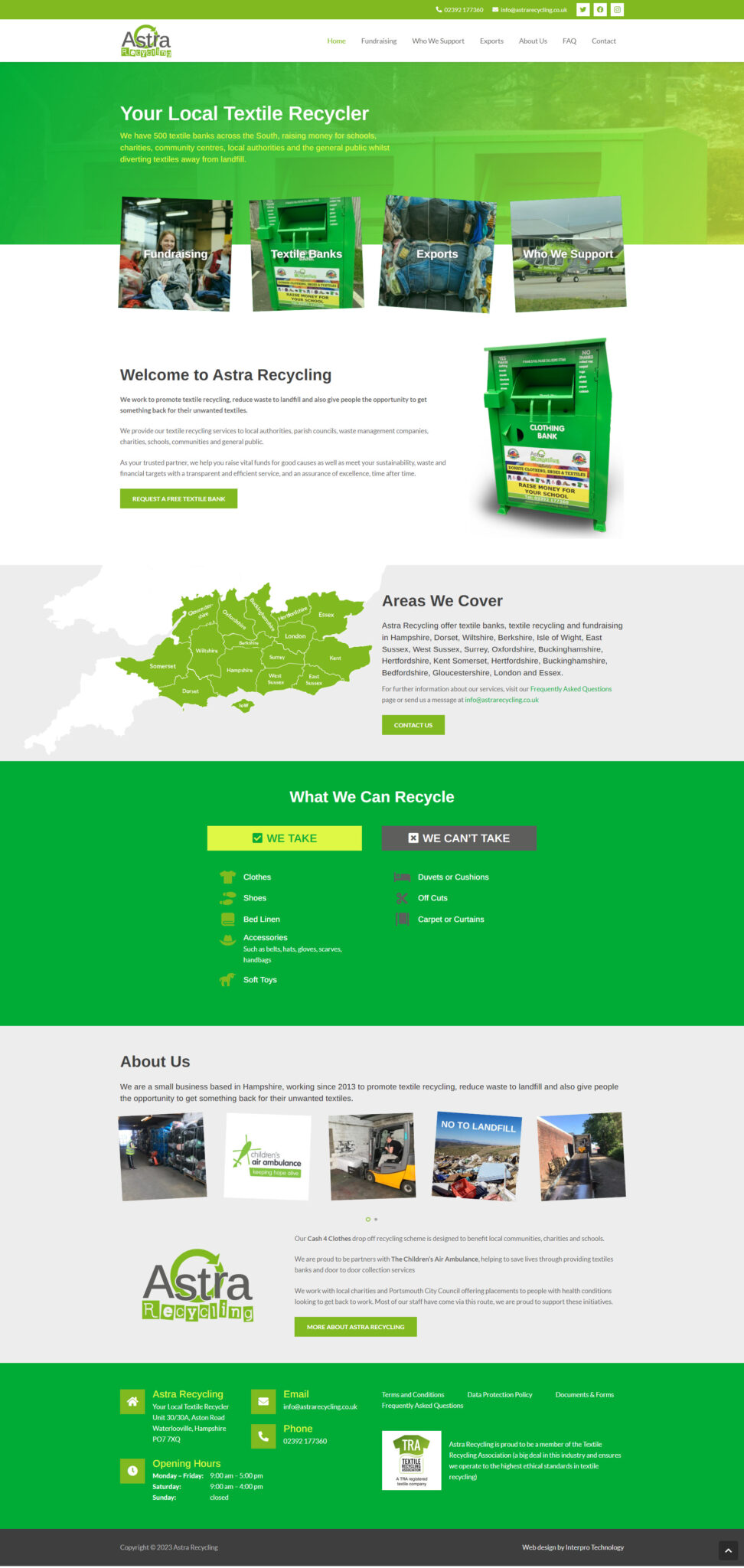 Astra Recycling website web design Hampshire